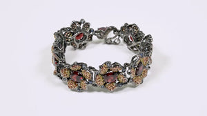 Pulseira Linha Premium em Prata 925 com Granadas e Safiras Coloridas