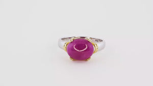 Anel Rubi Cabuchon Aprox 7,1 Cts com Detalhes em Ouro Amarelo Prata
