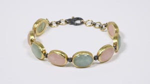 131899-Pulseira Linha Ara Collection em Ouro Amarelo 23,64k e Prata 925 om Água Marinha e Quartzo Rosa