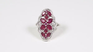 Anel de Prata 925 Floral com Rubis 