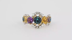 Anel em Prata Luxo com Ametistas, Citrinos, Topázios London Blue e Zircônias