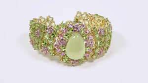 Pulseira Linha Premium em Prata 925 com Prenita, Peridotos e Safiras Rosas