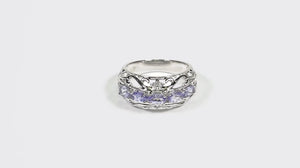 Anel em Prata 925 com 5 Tanzanitas e 2 Diamantes
