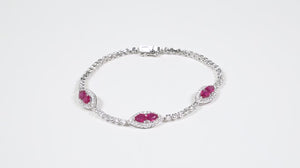 Pulseira em Ouro Branco 18k com Rubis e Diamantes