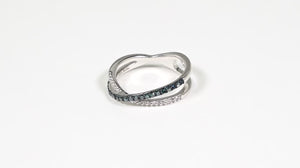 Anel em Prata 925 com Diamantes Azuis e Brancos
