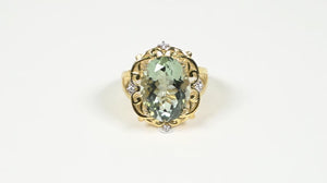 Anel em Prata 925 com Ametista Verde Oval e Zirconias