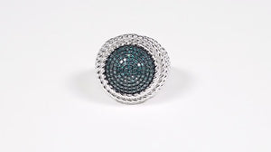 Anel de Prata Redondo com Diamantes Azuis Aprox. 50 pts
