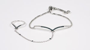 Pulseira e Anel em Prata 925 com Diamantes Azuis 