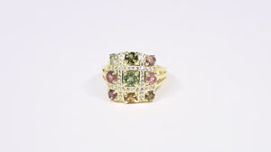 Anel Quadrado de Prata com Turmalinas e Zircônias Aprox. 3,10 cts