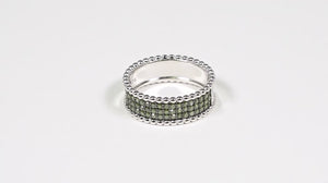 Meia Aliança de Prata 925 com Diamantes Verdes