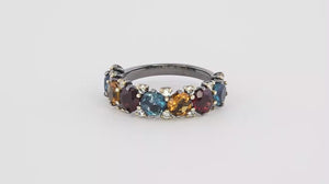 Anel em Prata Luxo com Citrino, Granadas, London Blue e Zircônias