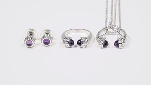 Anel, Brincoe Pingente em Prata 925 com Ametistas e Diamantes